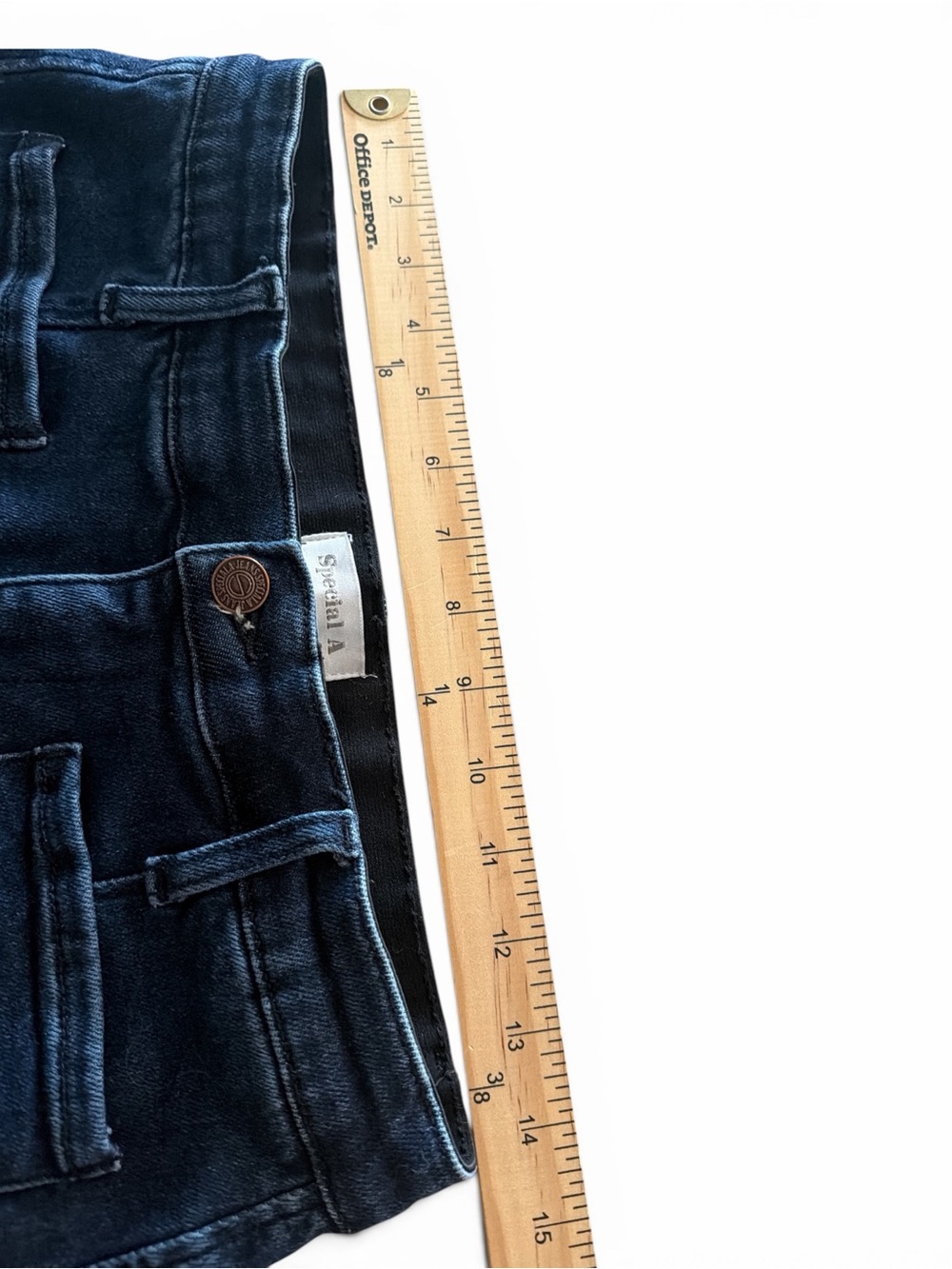 Special A Super Flare Jeans Size 11/30 Dark Wash Stretchy High Wasted Banded Hem - Picture 15 of 16